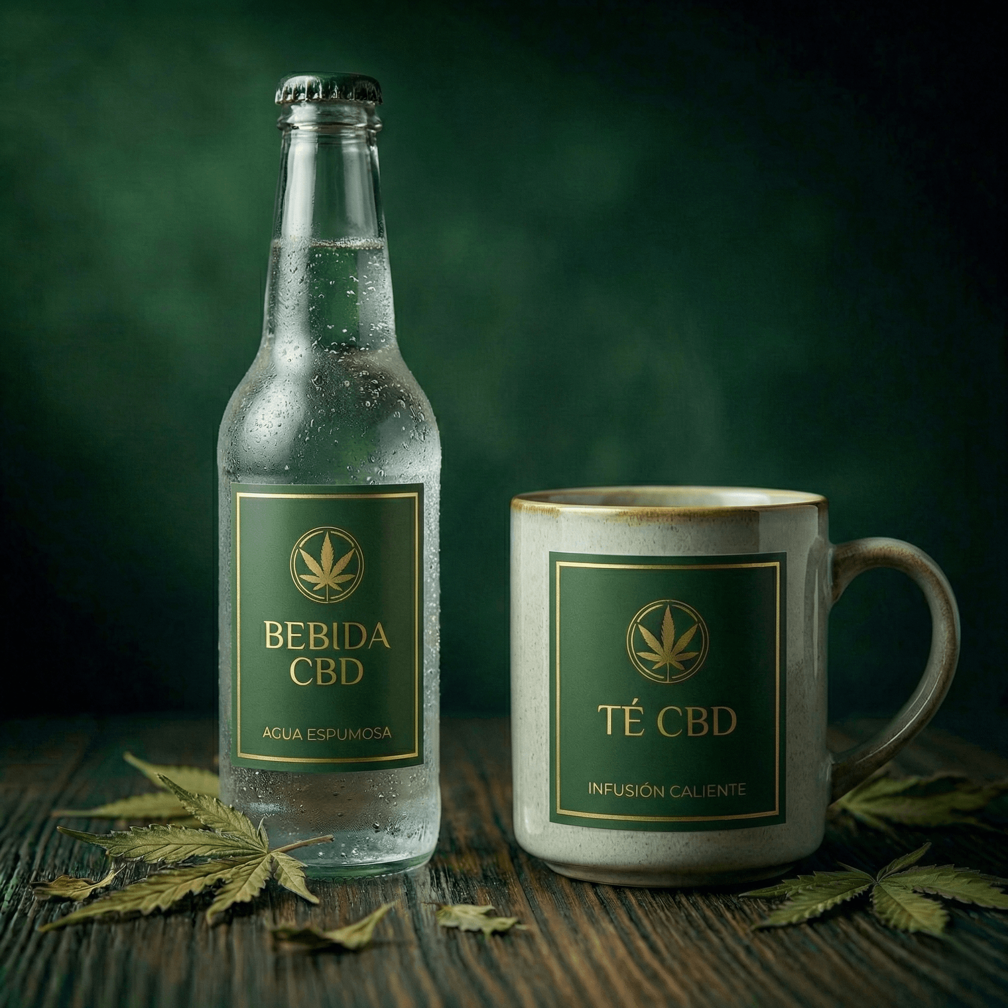Botellas de bebida carbonatada con CBD premium, refresco relajante natural.