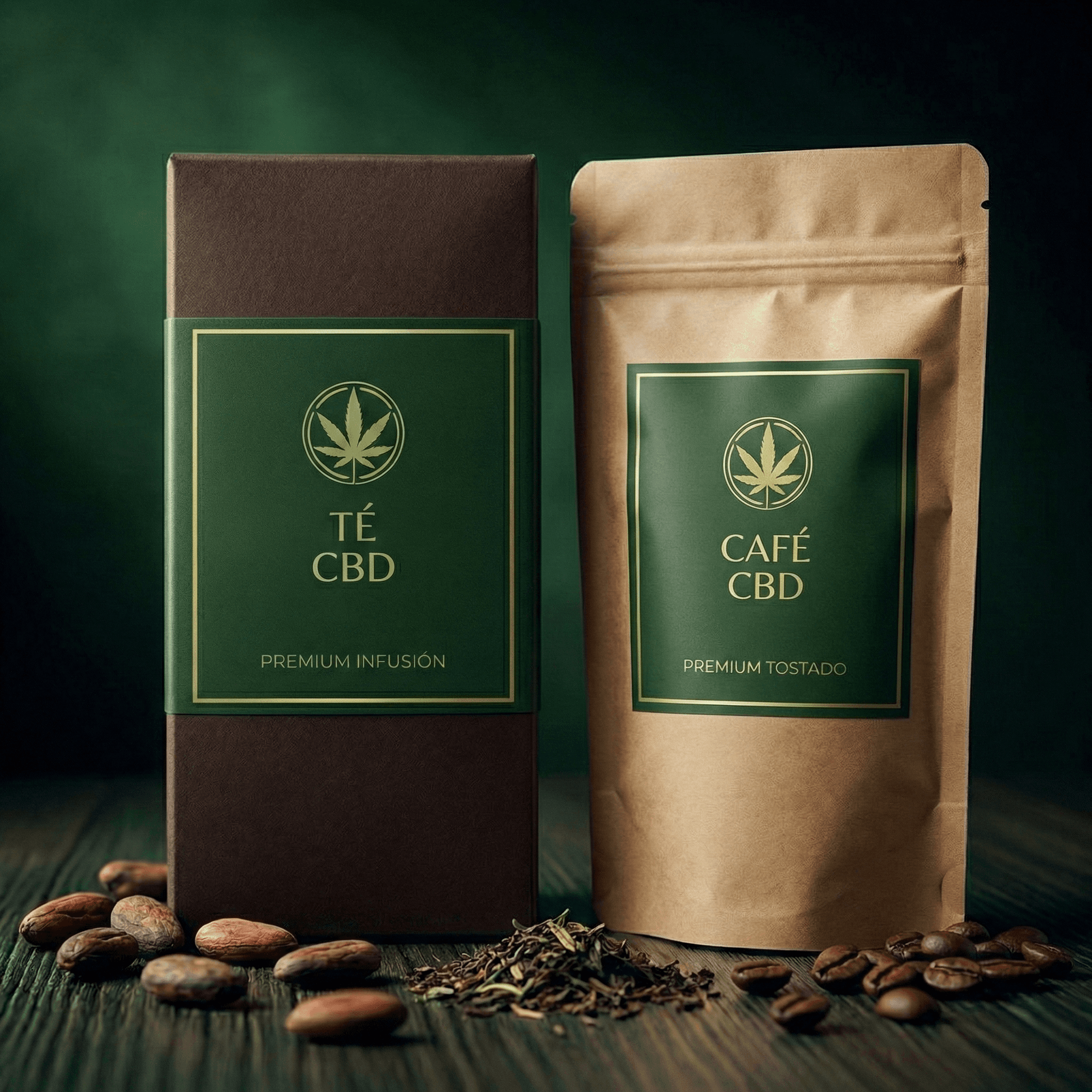 Set de Café tostado y Té herbal con CBD, bebidas calientes relajantes.